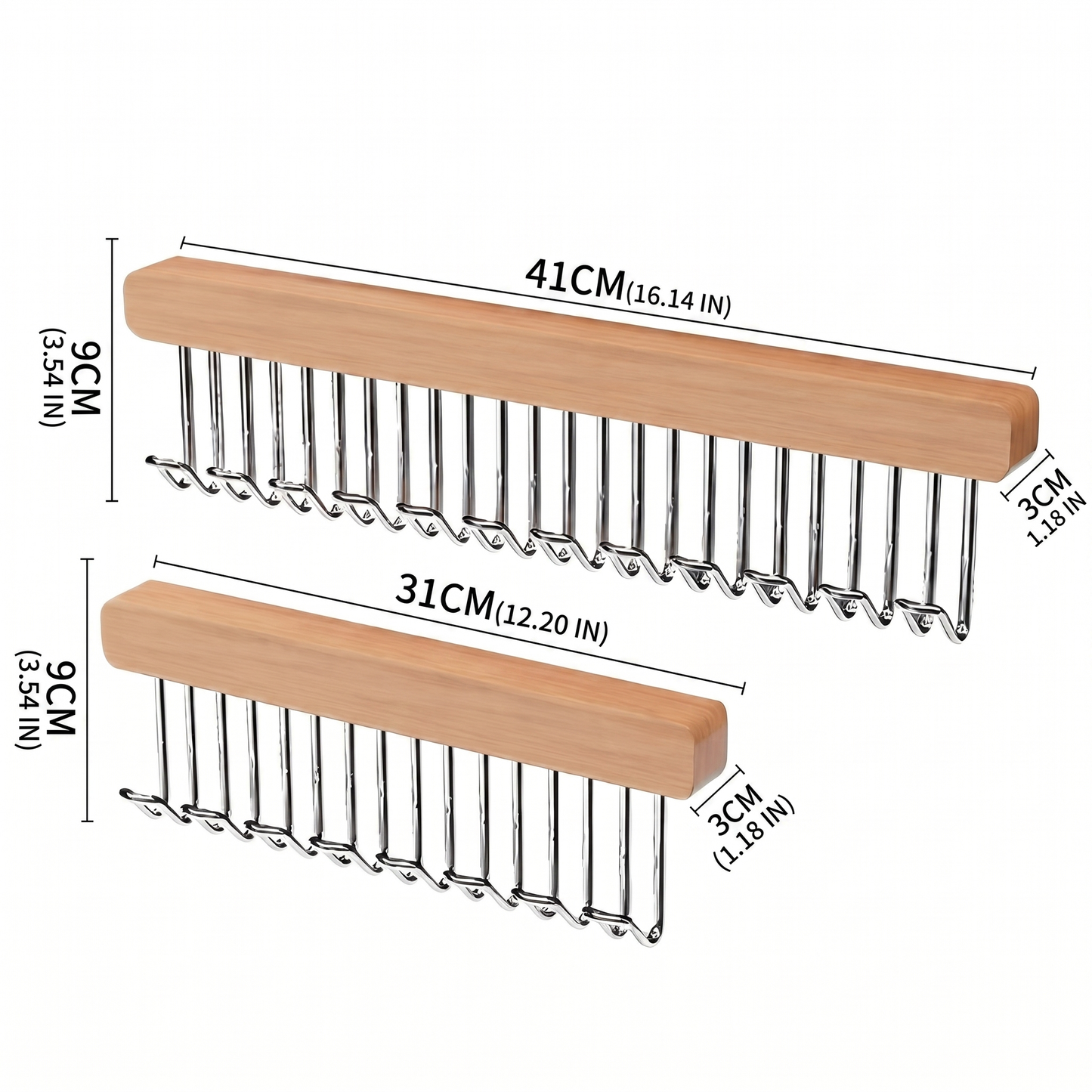 Wooden Wall-Mounted Clothes Hanger with Fold-Away Hooks