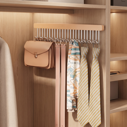 Wooden Wall-Mounted Clothes Hanger with Fold-Away Hooks