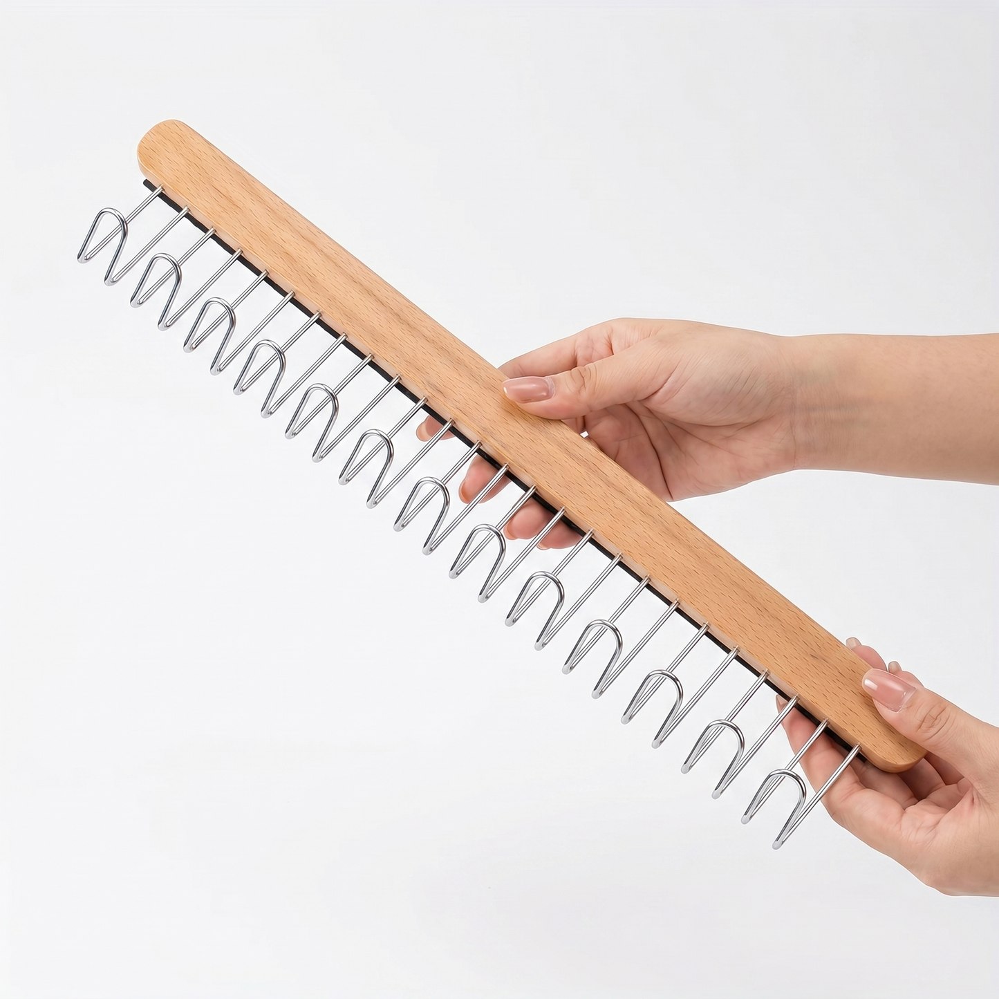Wooden Wall-Mounted Clothes Hanger with Fold-Away Hooks