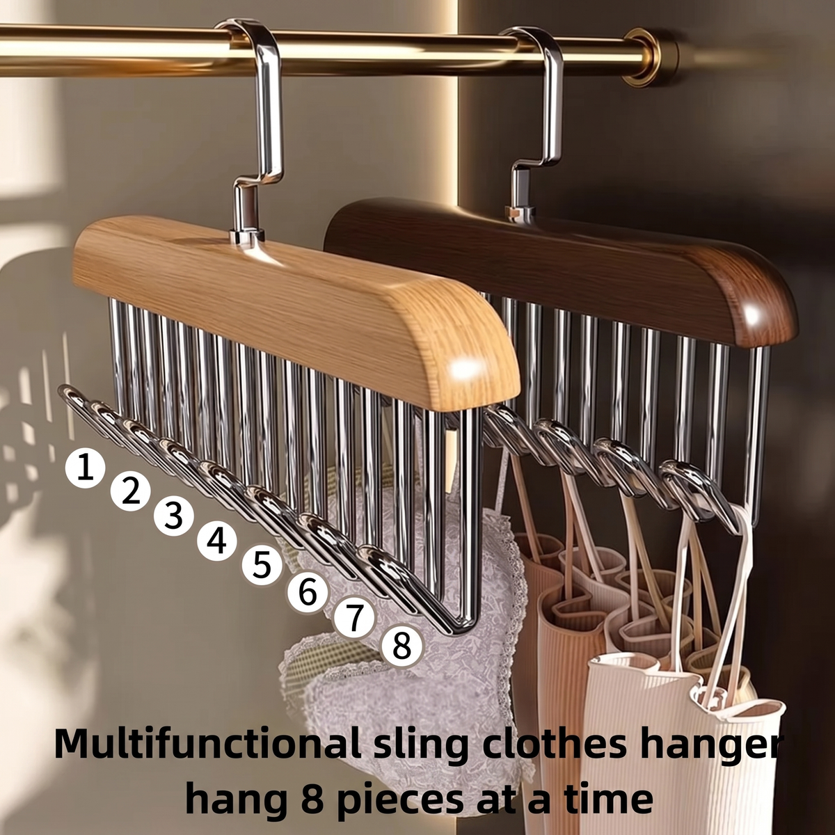 8-Hook Wooden Closet Organizer with Swivel Hanging Hook
