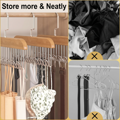 8-Hook Wooden Closet Organizer with Swivel Hanging Hook
