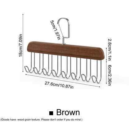 8-Hook Wooden Closet Organizer with Swivel Hanging Hook