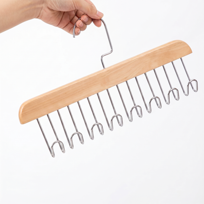 8-Hook Wooden Closet Organizer with Swivel Hanging Hook