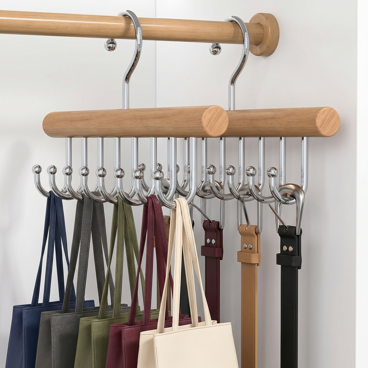 8-Hook Wooden Closet Organizer with Swivel Hanging Hook