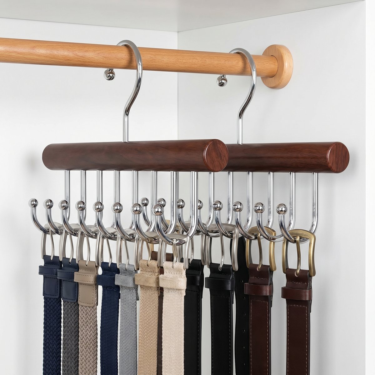 8-Hook Wooden Closet Organizer with Swivel Hanging Hook