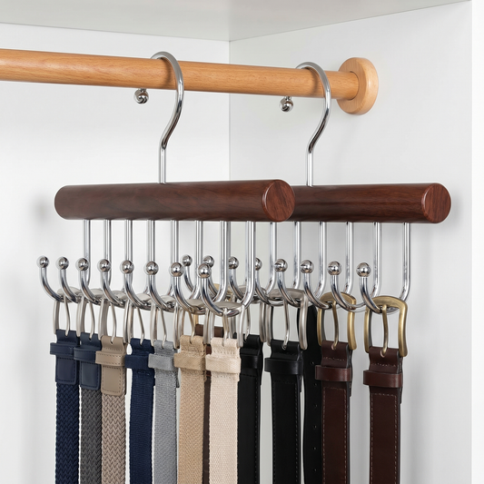 8-Hook Wooden Closet Organizer with Swivel Hanging Hook