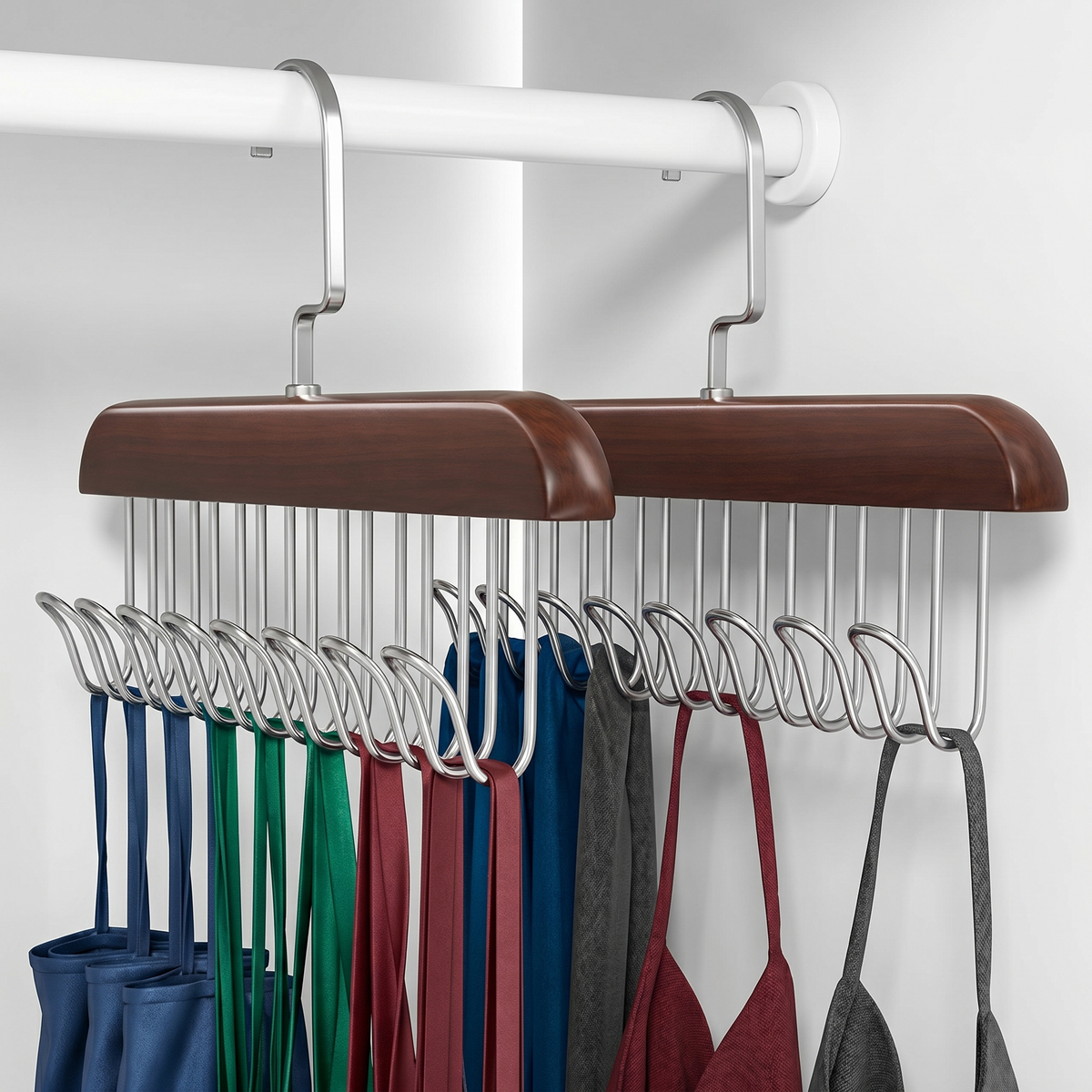 8-Hook Wooden Closet Organizer with Swivel Hanging Hook