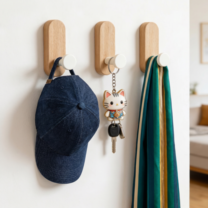 Self-Adhesive Wooden Wall Hooks for Towels, Keys and Accessories