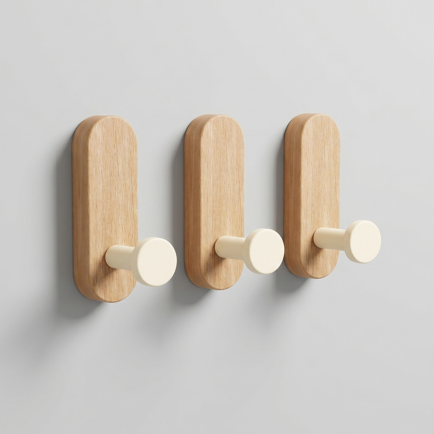Self-Adhesive Wooden Wall Hooks for Towels, Keys and Accessories