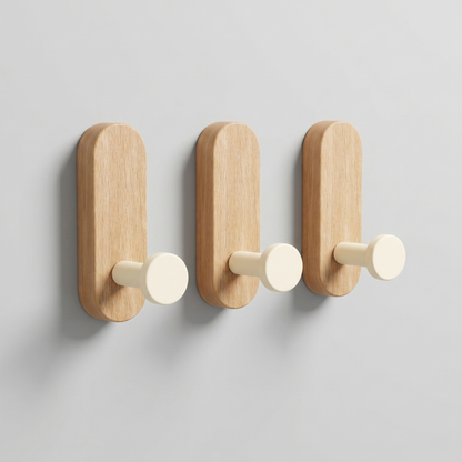 Self-Adhesive Wooden Wall Hooks for Towels, Keys and Accessories