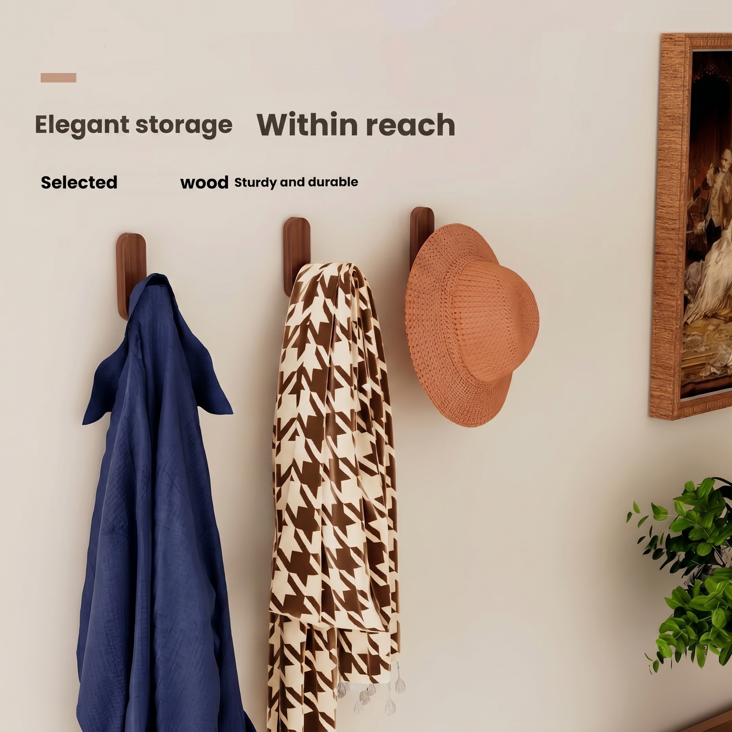 Self-Adhesive Wooden Wall Hooks for Towels, Keys and Accessories