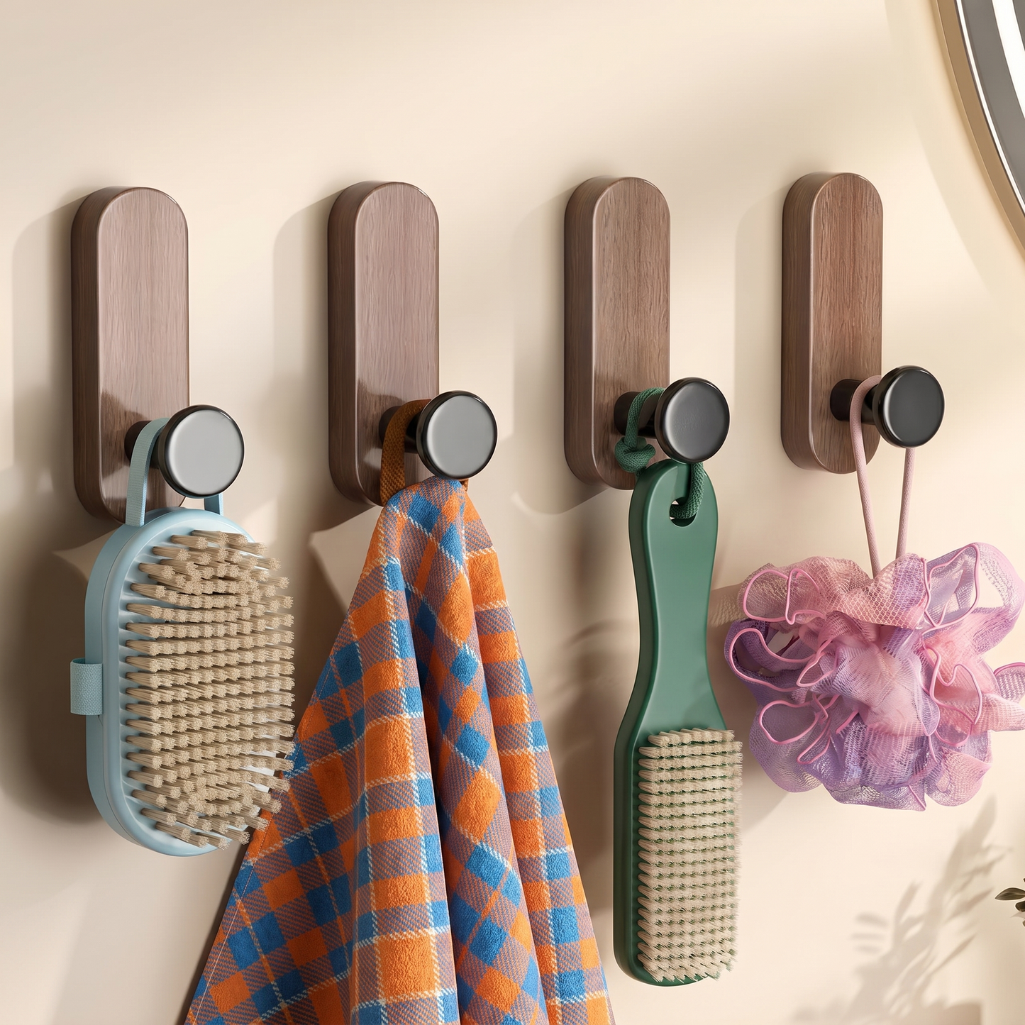 Self-Adhesive Wooden Wall Hooks for Towels, Keys and Accessories