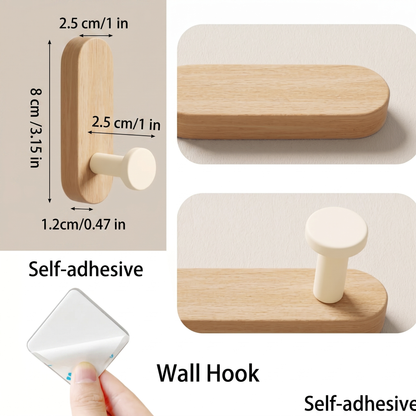 Self-Adhesive Wooden Wall Hooks for Towels, Keys and Accessories