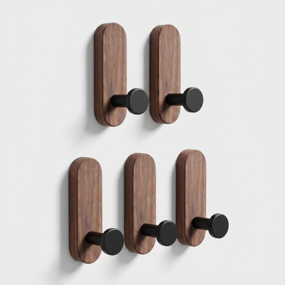 Self-Adhesive Wooden Wall Hooks for Towels, Keys and Accessories