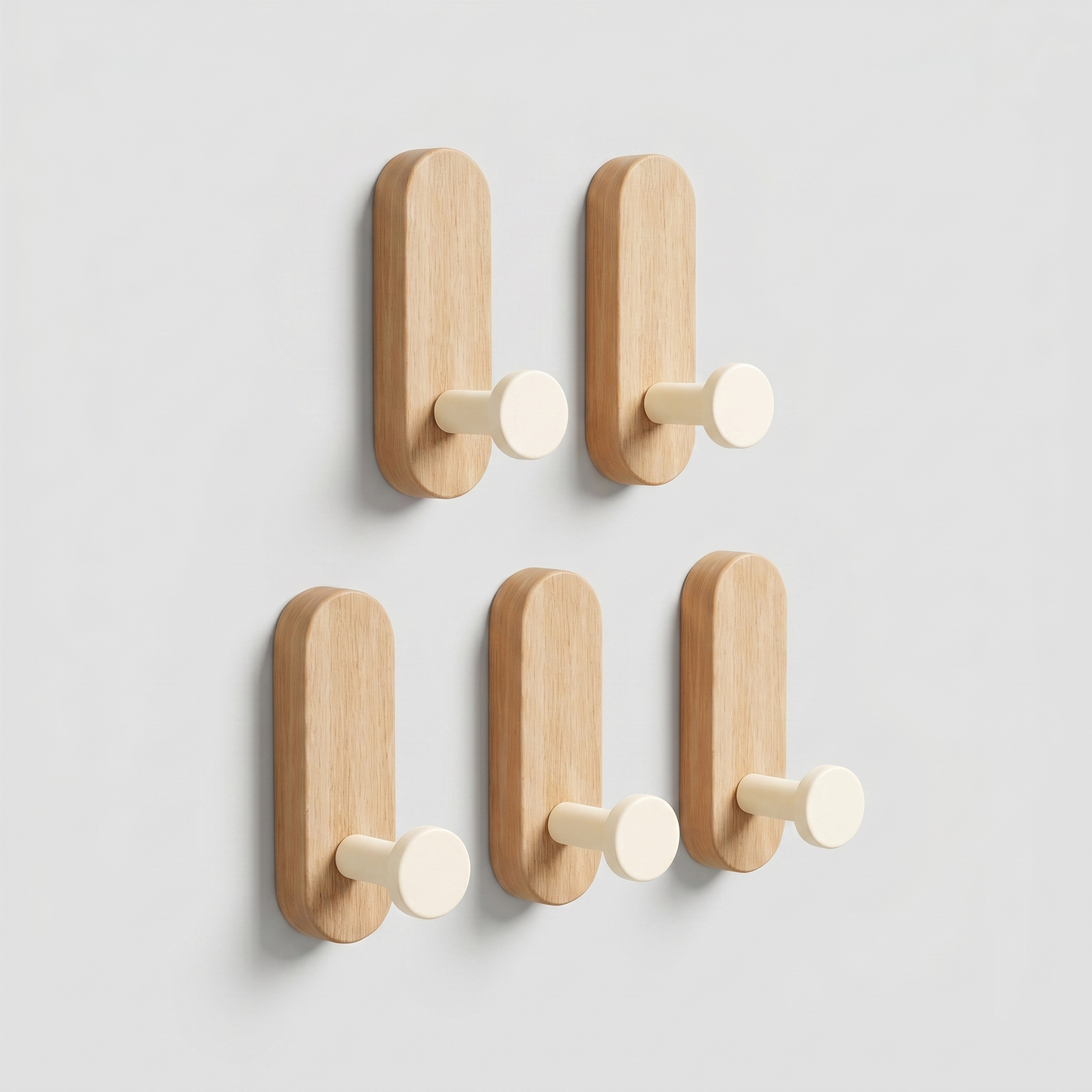 Self-Adhesive Wooden Wall Hooks for Towels, Keys and Accessories