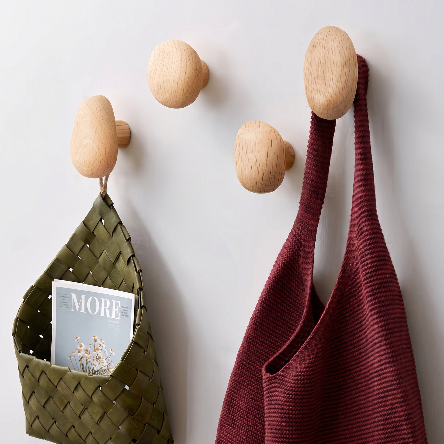 Natural Wooden Coat Hooks for Wall with Unique Organic Design