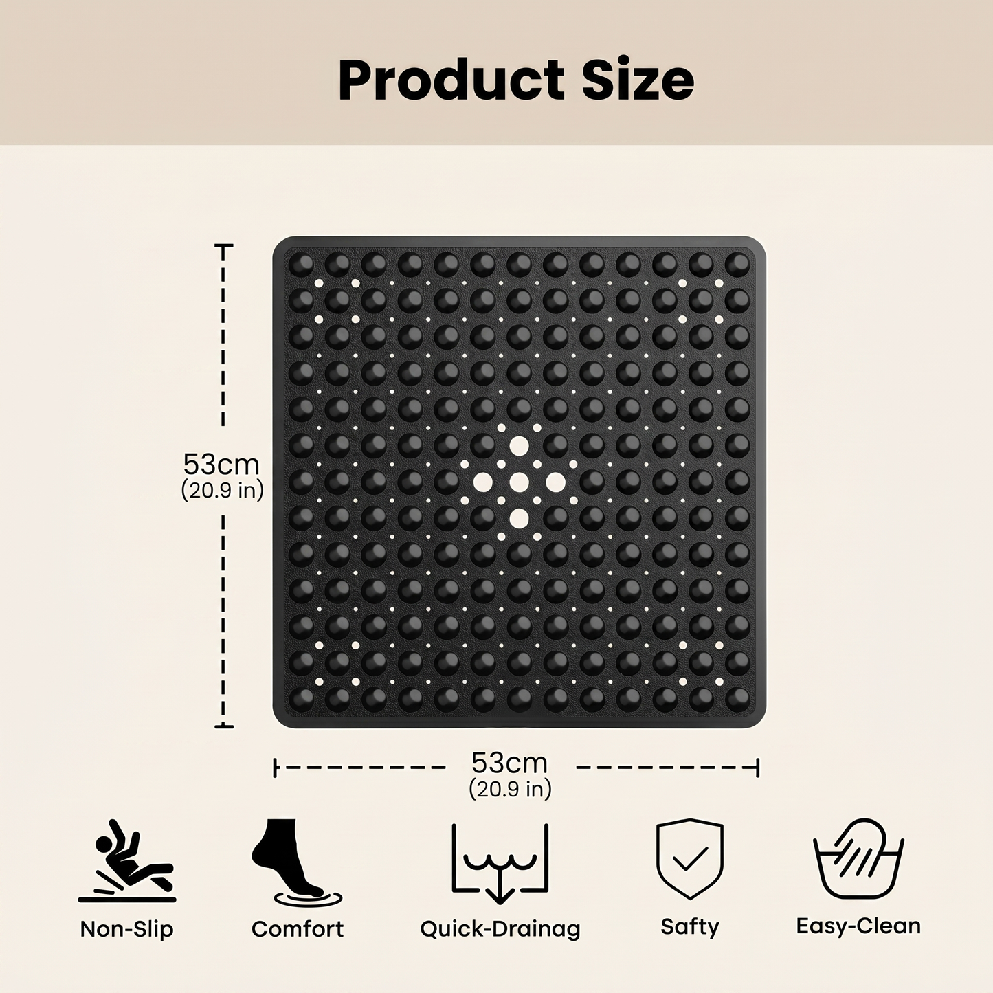 Secure Step Non-Slip Shower Mat with Suction Cups and Drainage Holes