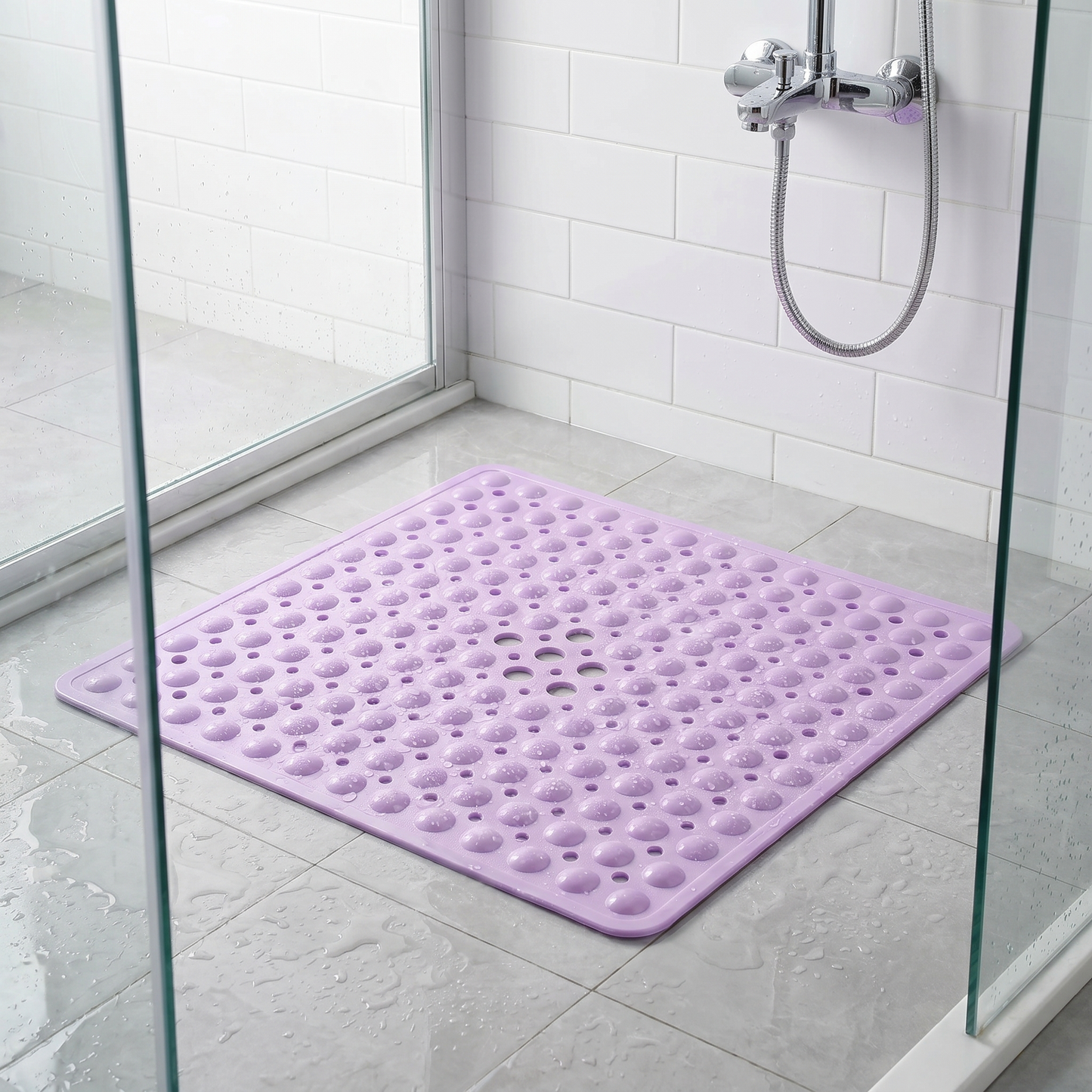 Secure Step Non-Slip Shower Mat with Suction Cups and Drainage Holes