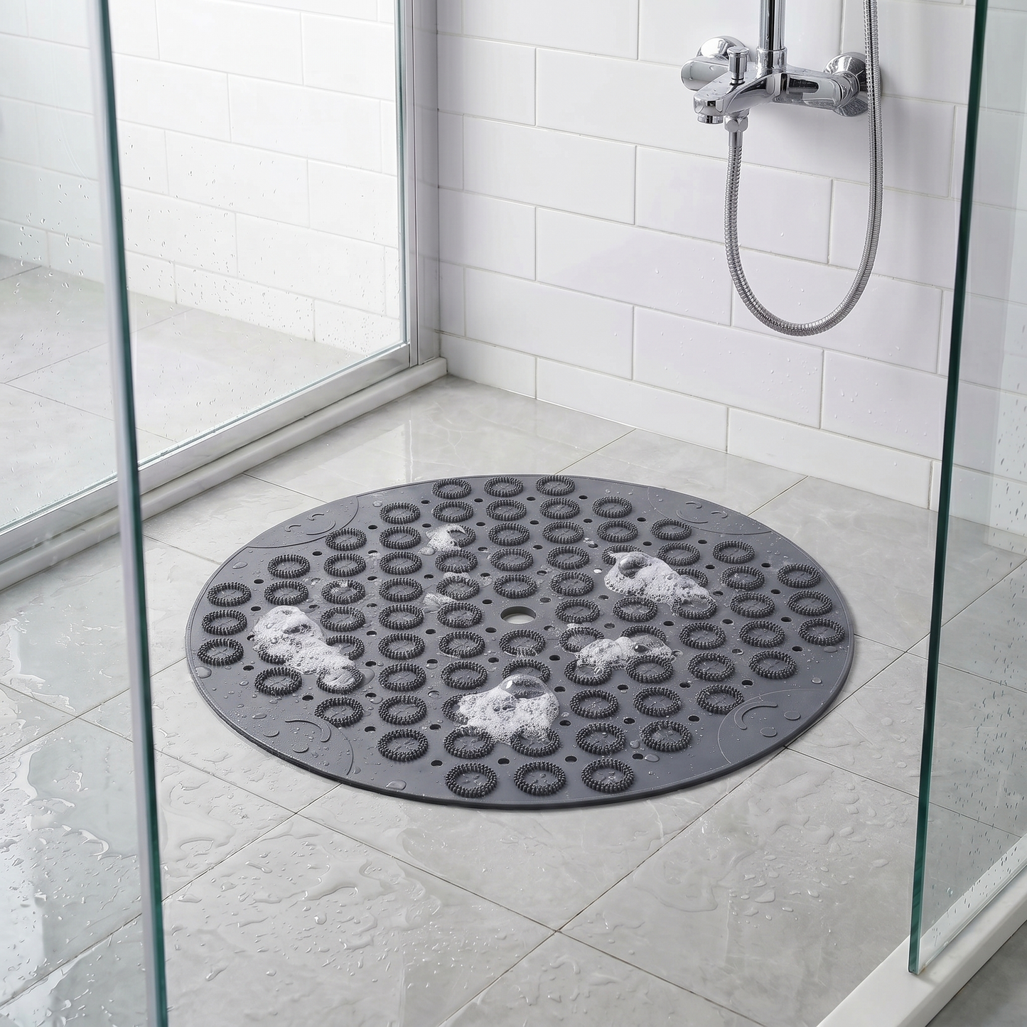 Secure Bath Round Non-Slip Shower Mat with Suction Cups and Massage Dots