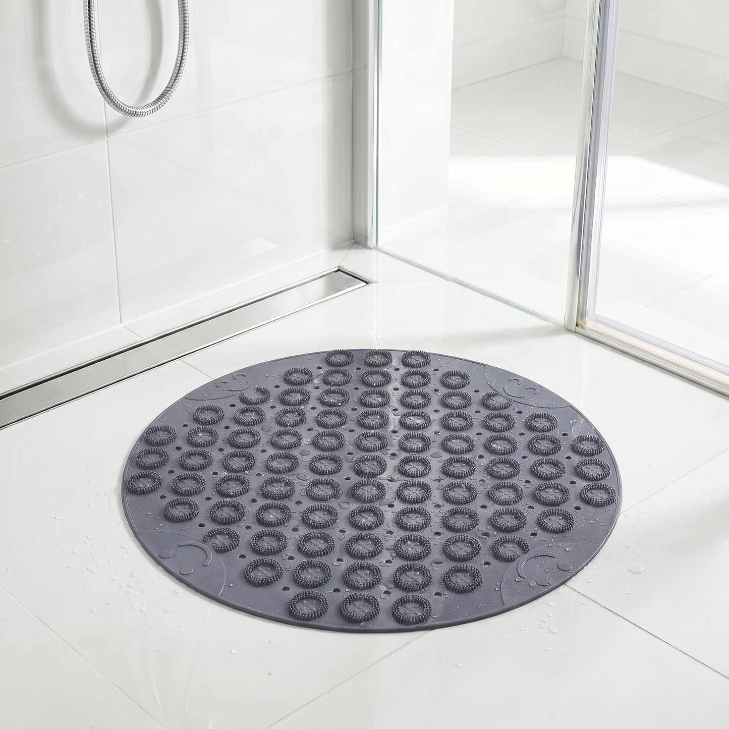 Secure Bath Round Non-Slip Shower Mat with Suction Cups and Massage Dots
