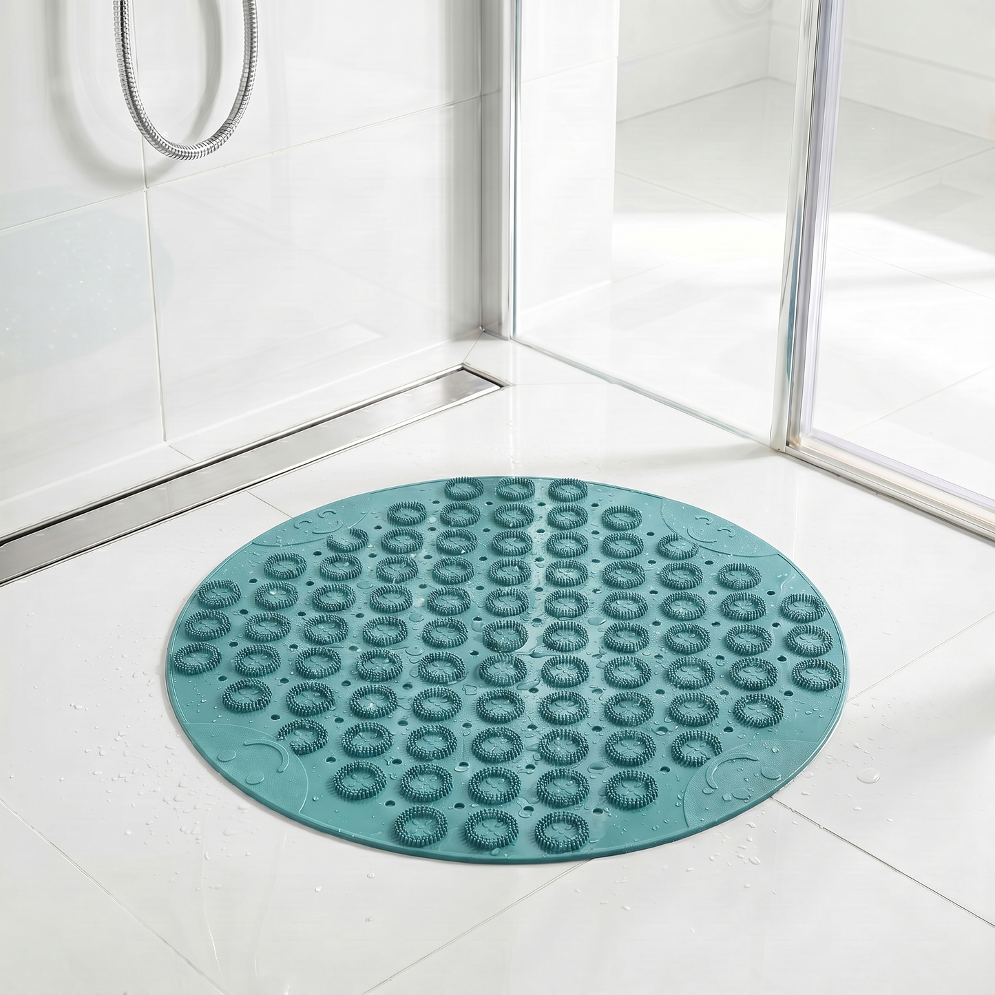 Secure Bath Round Non-Slip Shower Mat with Suction Cups and Massage Dots