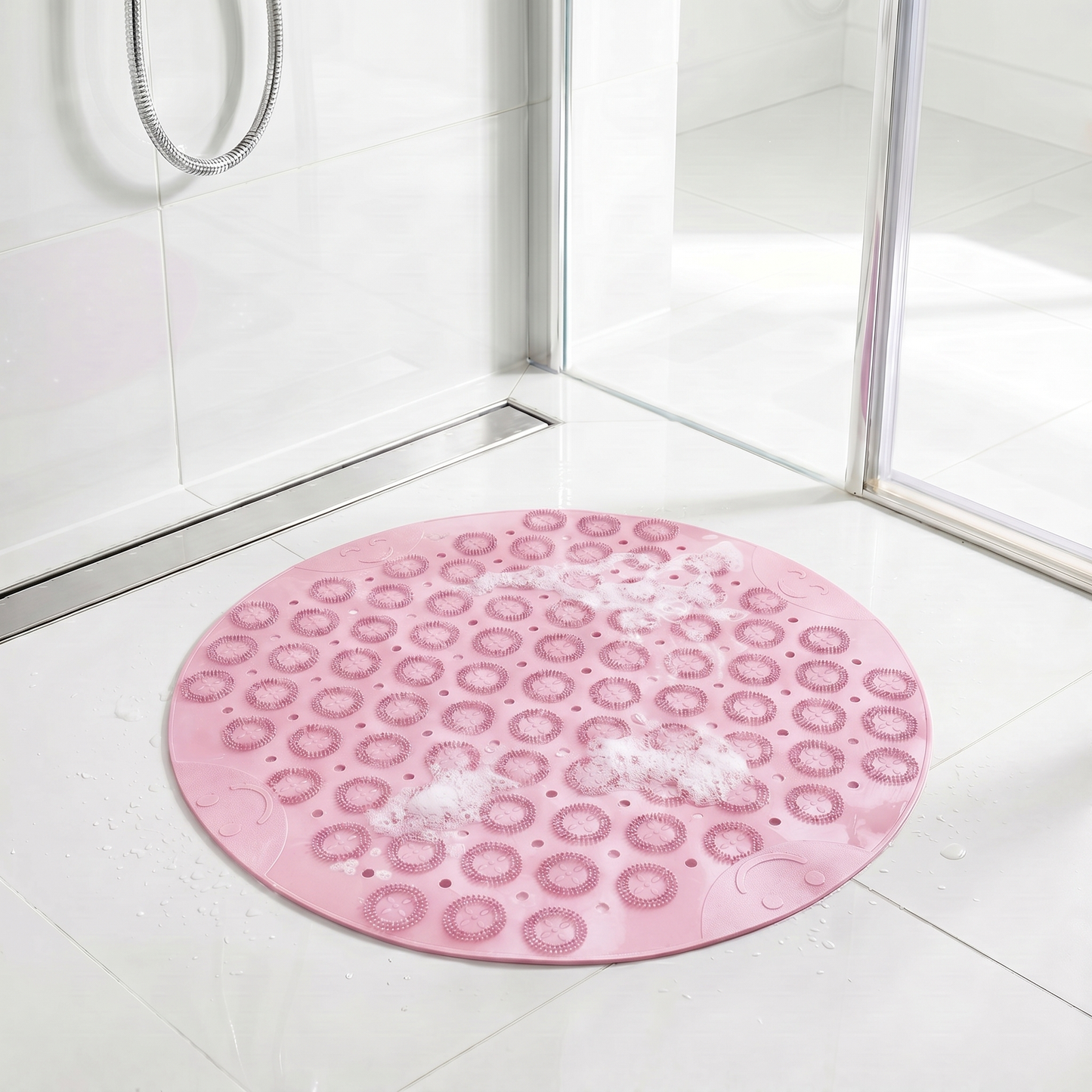 Secure Bath Round Non-Slip Shower Mat with Suction Cups and Massage Dots