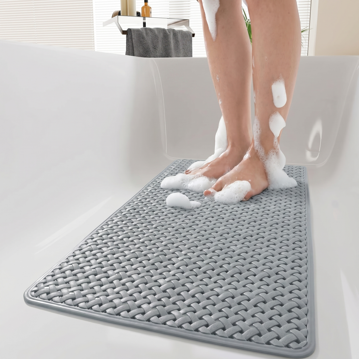 GripMaster Long Non-Slip Bathtub Mat with Suction Cup Base