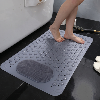 Non-Slip Shower Mat with Foot Scrubber and Quick-Drain Design