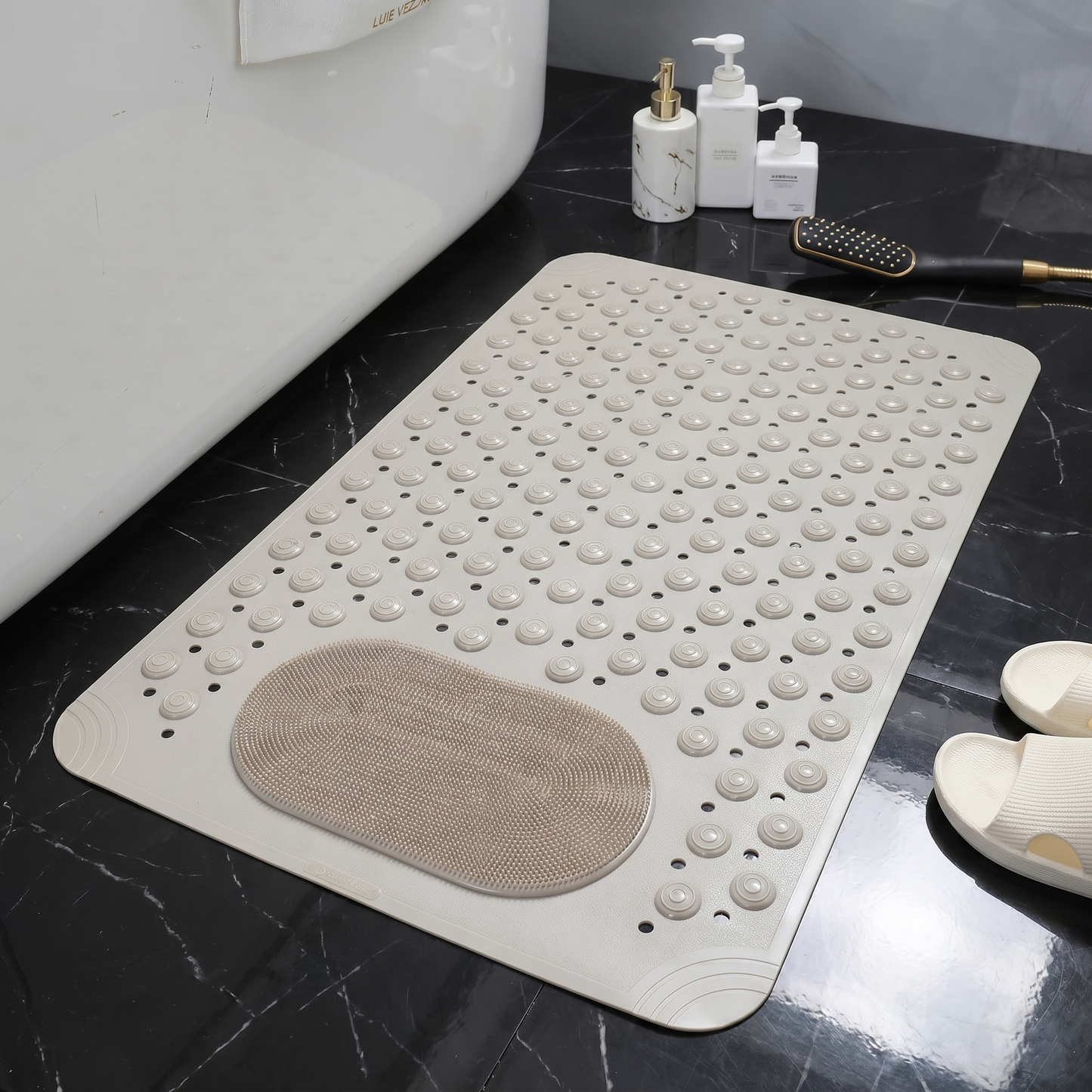 Non-Slip Shower Mat with Foot Scrubber and Quick-Drain Design