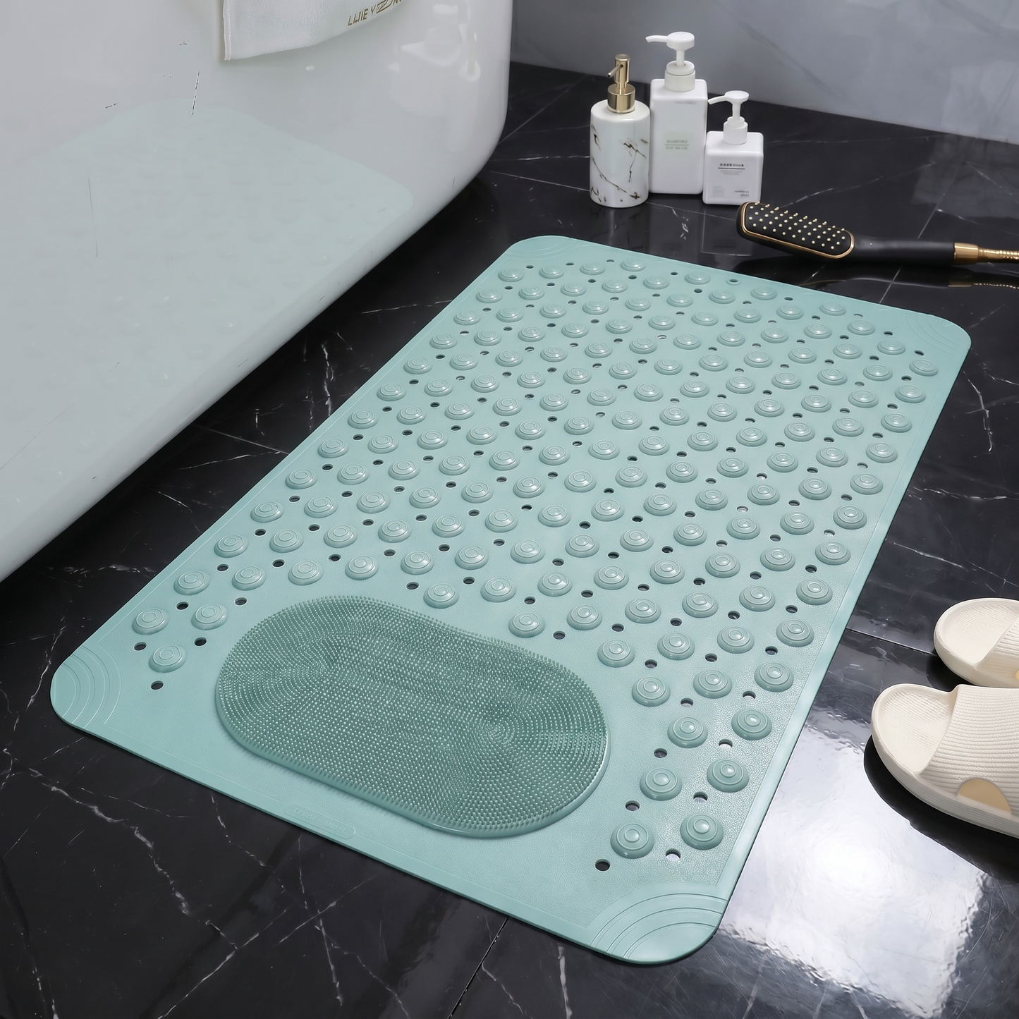Non-Slip Shower Mat with Foot Scrubber and Quick-Drain Design