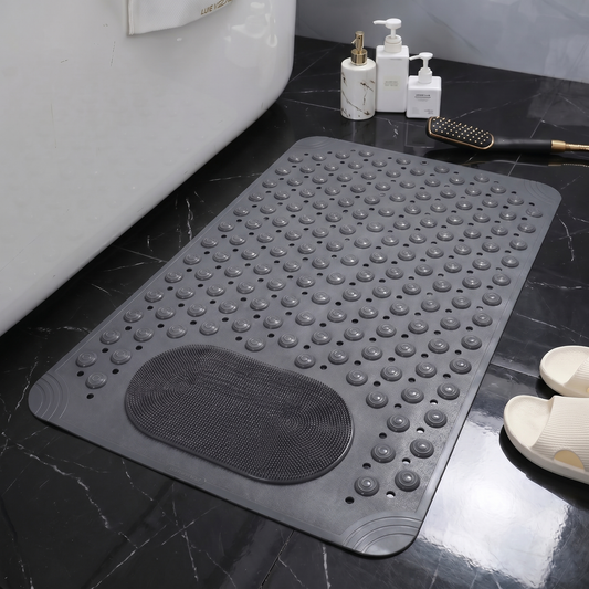 Non-Slip Shower Mat with Foot Scrubber and Quick-Drain Design