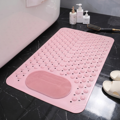 Non-Slip Shower Mat with Foot Scrubber and Quick-Drain Design